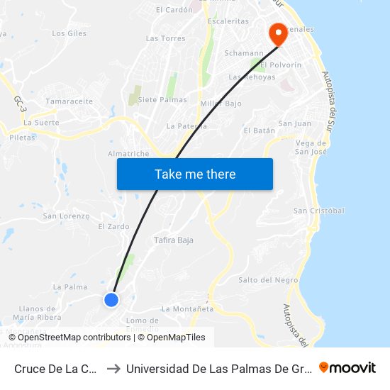 Cruce De La Calzada to Universidad De Las Palmas De Gran Canaria map