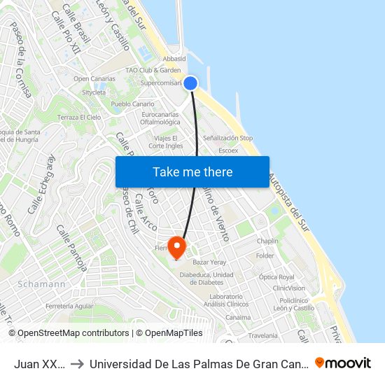 Juan XXIII to Universidad De Las Palmas De Gran Canaria map