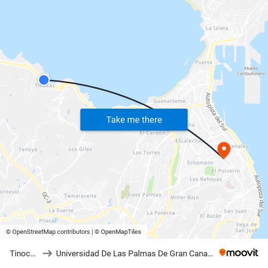 Tinocas to Universidad De Las Palmas De Gran Canaria map