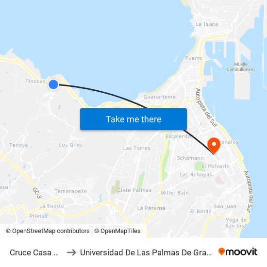 Cruce Casa Ayala to Universidad De Las Palmas De Gran Canaria map
