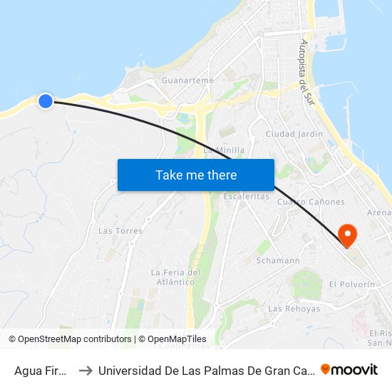 Agua Firgas to Universidad De Las Palmas De Gran Canaria map