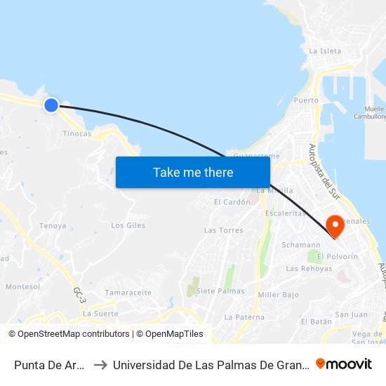 Punta De Arucas to Universidad De Las Palmas De Gran Canaria map