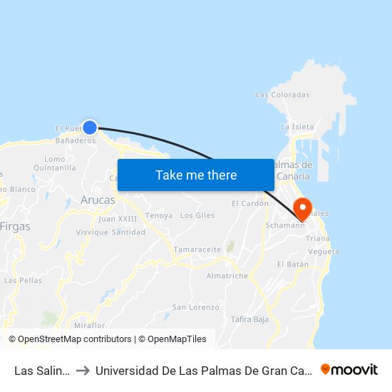 Las Salinas to Universidad De Las Palmas De Gran Canaria map