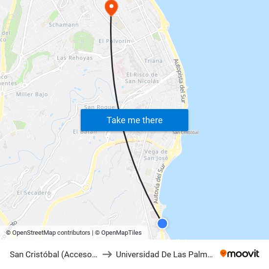 San Cristóbal (Acceso Avda. Marítima) to Universidad De Las Palmas De Gran Canaria map