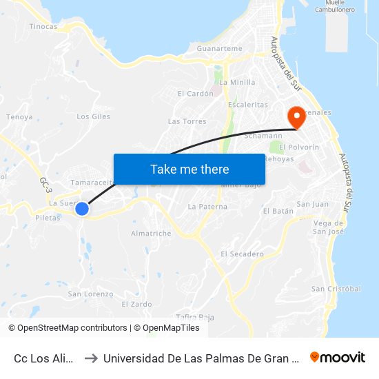 Cc Los Alisios to Universidad De Las Palmas De Gran Canaria map