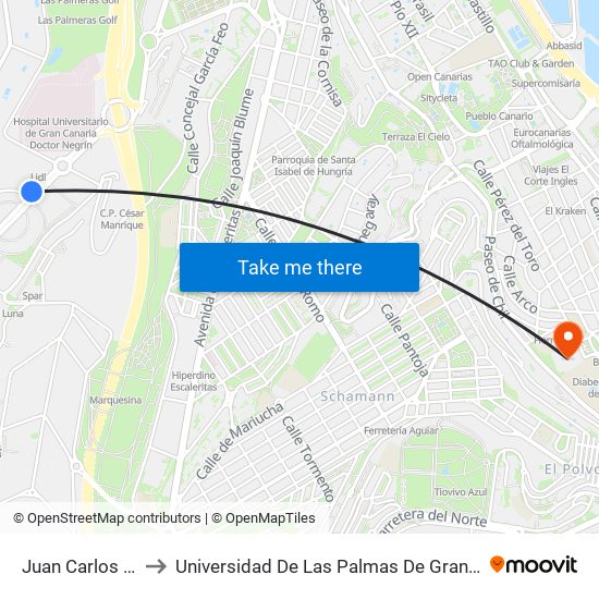 Juan Carlos I, 10 to Universidad De Las Palmas De Gran Canaria map