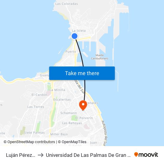 Luján Pérez, 20 to Universidad De Las Palmas De Gran Canaria map