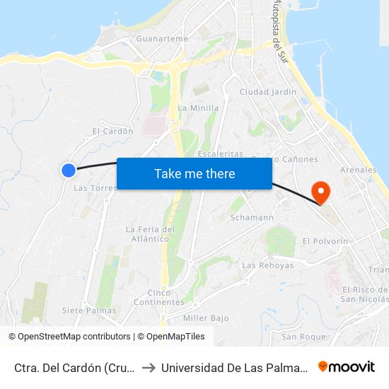 Ctra. Del Cardón (Cruce Las Torres) to Universidad De Las Palmas De Gran Canaria map