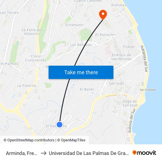 Arminda, Frente 1 to Universidad De Las Palmas De Gran Canaria map