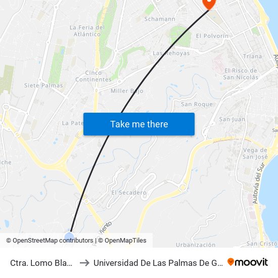 Ctra. Lomo Blanco, 94 to Universidad De Las Palmas De Gran Canaria map