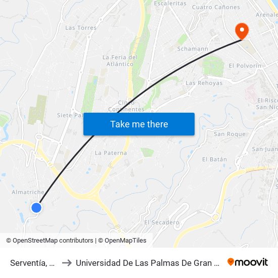 Serventía, 101 to Universidad De Las Palmas De Gran Canaria map