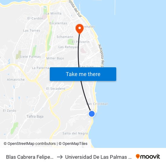Blas Cabrera Felipe (Carrefour) to Universidad De Las Palmas De Gran Canaria map