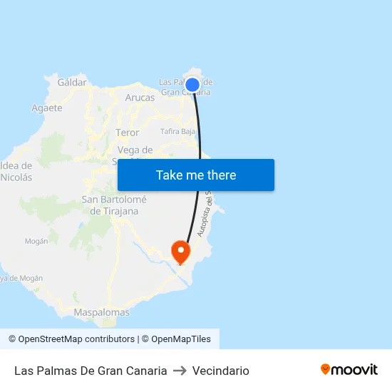 Las Palmas De Gran Canaria to Vecindario map