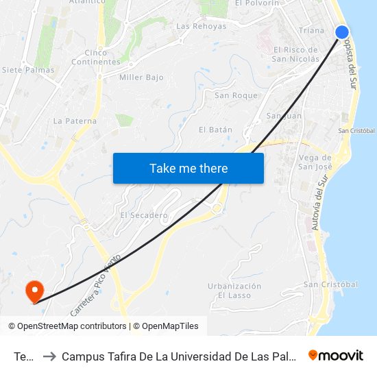 Teatro to Campus Tafira De La Universidad De Las Palmas De Gran Canaria map