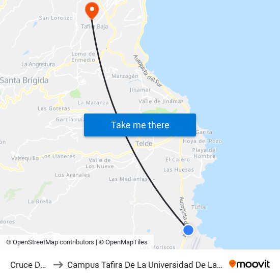 Cruce De Gando to Campus Tafira De La Universidad De Las Palmas De Gran Canaria map