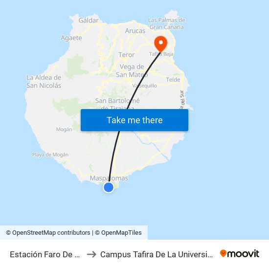 Estación Faro De Maspalomas (Andén 5) to Campus Tafira De La Universidad De Las Palmas De Gran Canaria map
