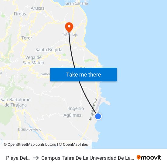 Playa Del Burrero to Campus Tafira De La Universidad De Las Palmas De Gran Canaria map
