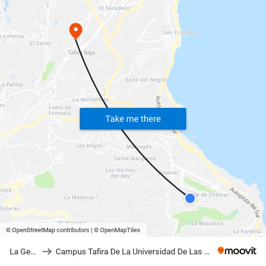 La Gerencia to Campus Tafira De La Universidad De Las Palmas De Gran Canaria map