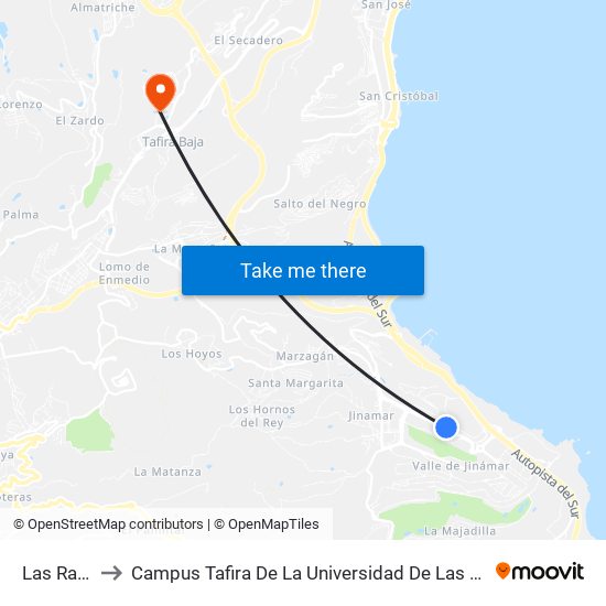 Las Ramblas to Campus Tafira De La Universidad De Las Palmas De Gran Canaria map