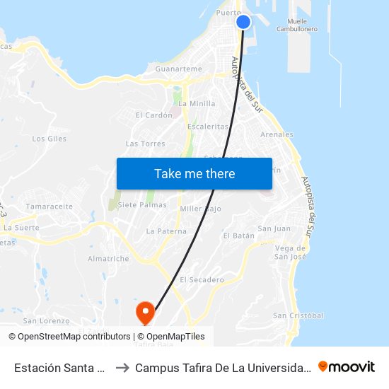 Estación Santa Catalina (Andén 21) to Campus Tafira De La Universidad De Las Palmas De Gran Canaria map