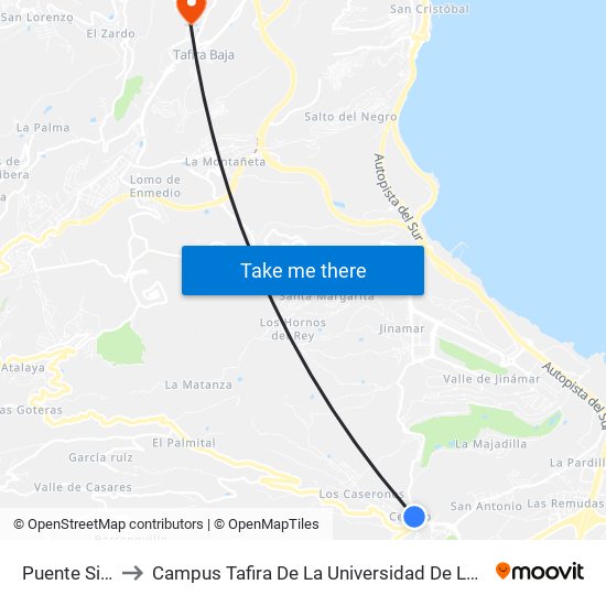 Puente Siete Ojos to Campus Tafira De La Universidad De Las Palmas De Gran Canaria map