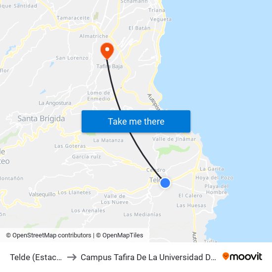 Telde (Estación Andén 1) to Campus Tafira De La Universidad De Las Palmas De Gran Canaria map