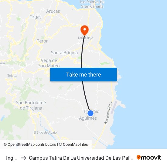 Ingenio to Campus Tafira De La Universidad De Las Palmas De Gran Canaria map