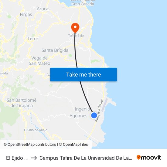 El Ejido Carrizal to Campus Tafira De La Universidad De Las Palmas De Gran Canaria map