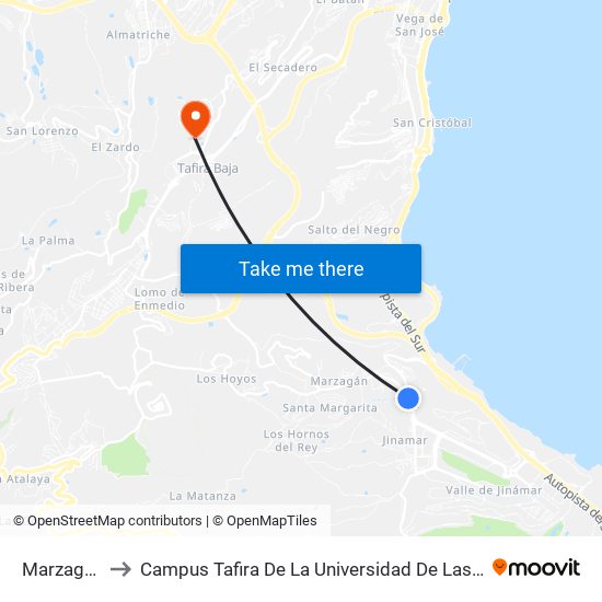 Marzagan Bajo to Campus Tafira De La Universidad De Las Palmas De Gran Canaria map