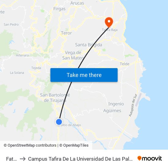 Fataga to Campus Tafira De La Universidad De Las Palmas De Gran Canaria map