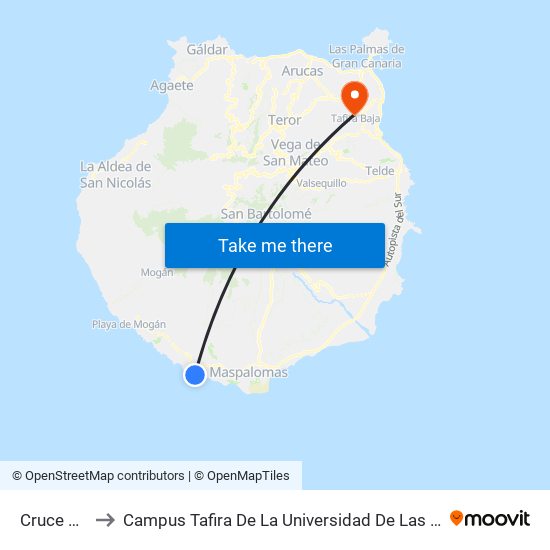Cruce El Pajar to Campus Tafira De La Universidad De Las Palmas De Gran Canaria map