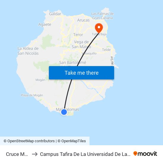 Cruce Meloneras to Campus Tafira De La Universidad De Las Palmas De Gran Canaria map