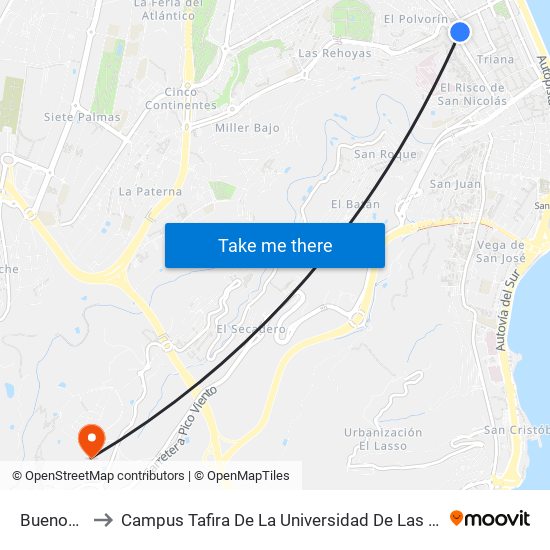 Buenos Aires to Campus Tafira De La Universidad De Las Palmas De Gran Canaria map