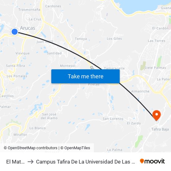 El Matadero to Campus Tafira De La Universidad De Las Palmas De Gran Canaria map