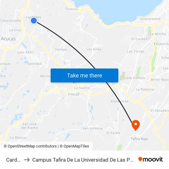Cardones to Campus Tafira De La Universidad De Las Palmas De Gran Canaria map