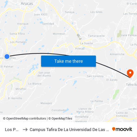 Los Portales to Campus Tafira De La Universidad De Las Palmas De Gran Canaria map