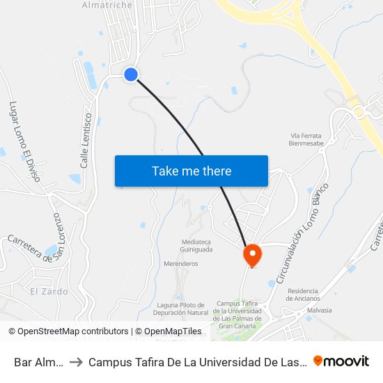 Bar Almatriche to Campus Tafira De La Universidad De Las Palmas De Gran Canaria map