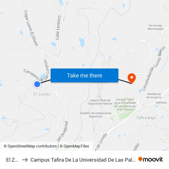 El Zardo to Campus Tafira De La Universidad De Las Palmas De Gran Canaria map