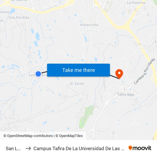 San Lorenzo to Campus Tafira De La Universidad De Las Palmas De Gran Canaria map