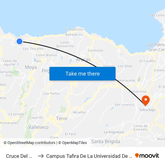 Cruce Del Hormiguero to Campus Tafira De La Universidad De Las Palmas De Gran Canaria map