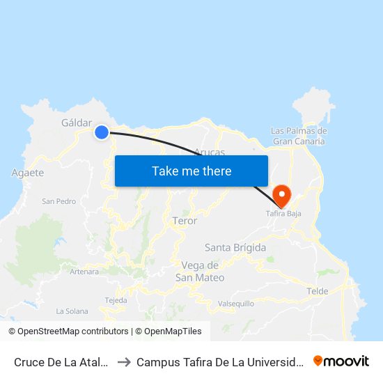 Cruce De La Atalaya De Guía (Gc295) to Campus Tafira De La Universidad De Las Palmas De Gran Canaria map