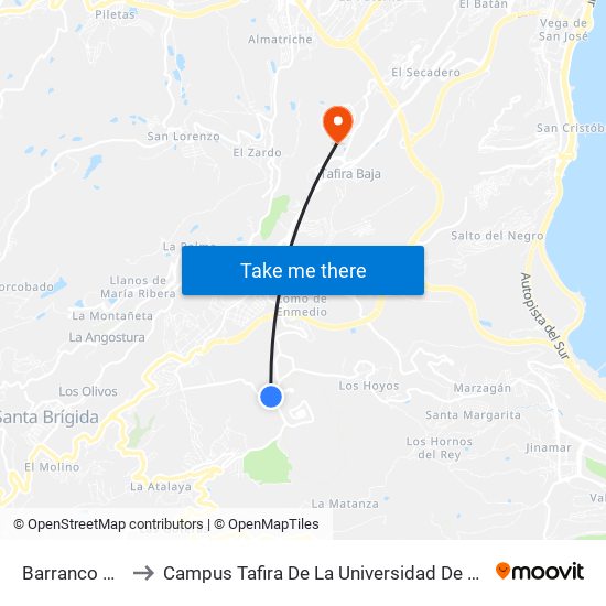 Barranco Los Hoyos to Campus Tafira De La Universidad De Las Palmas De Gran Canaria map