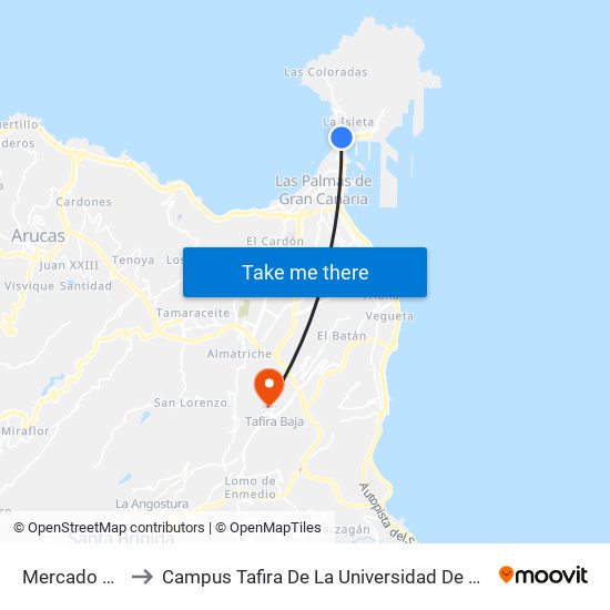 Mercado Del Puerto to Campus Tafira De La Universidad De Las Palmas De Gran Canaria map