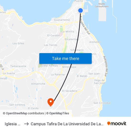 Iglesia Del Pino to Campus Tafira De La Universidad De Las Palmas De Gran Canaria map