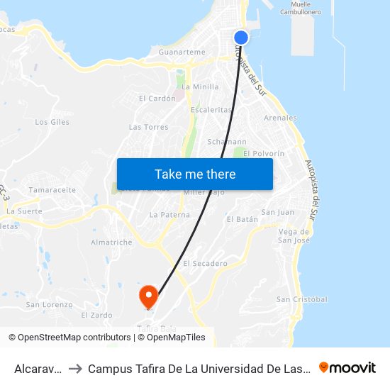 Alcaravaneras to Campus Tafira De La Universidad De Las Palmas De Gran Canaria map