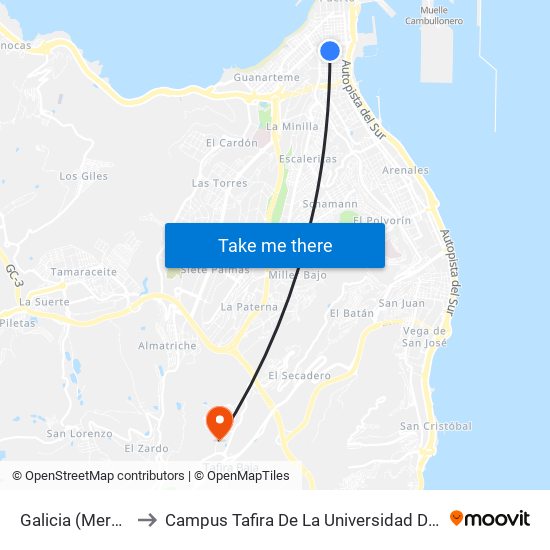 Galicia (Mercado Central) to Campus Tafira De La Universidad De Las Palmas De Gran Canaria map
