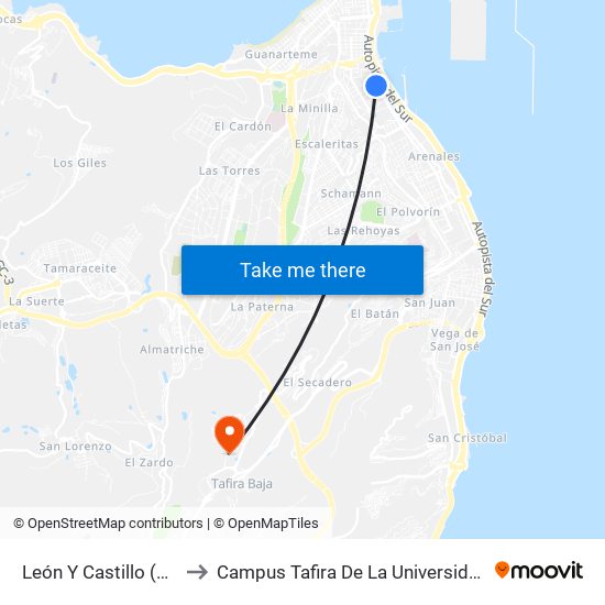 León Y Castillo (Oficinas Municipales) to Campus Tafira De La Universidad De Las Palmas De Gran Canaria map