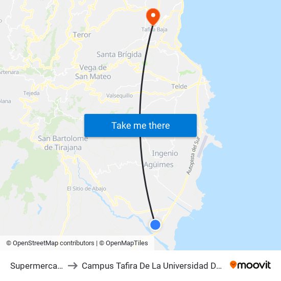 Supermercado Doctoral to Campus Tafira De La Universidad De Las Palmas De Gran Canaria map