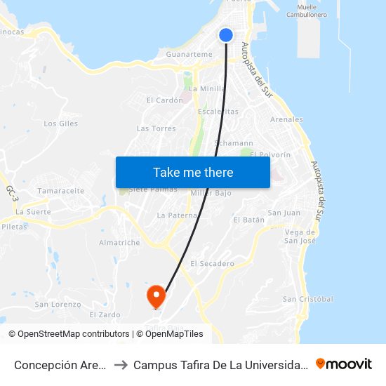 Concepción Arenal (Pl. De España) to Campus Tafira De La Universidad De Las Palmas De Gran Canaria map