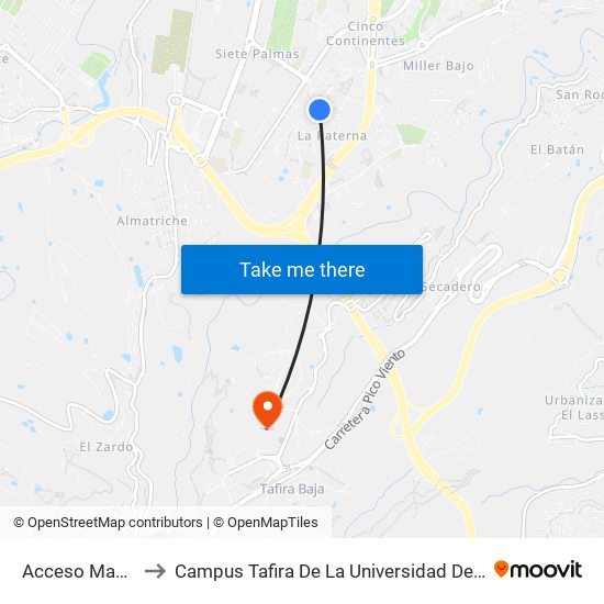 Acceso Manuel De Falla to Campus Tafira De La Universidad De Las Palmas De Gran Canaria map